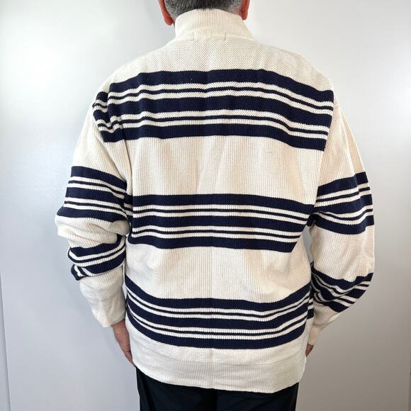 Vintage 90s Eddie Bauer Stripe Pullover Sweater Ivory Cotton Wool Free - Picture 6 of 6